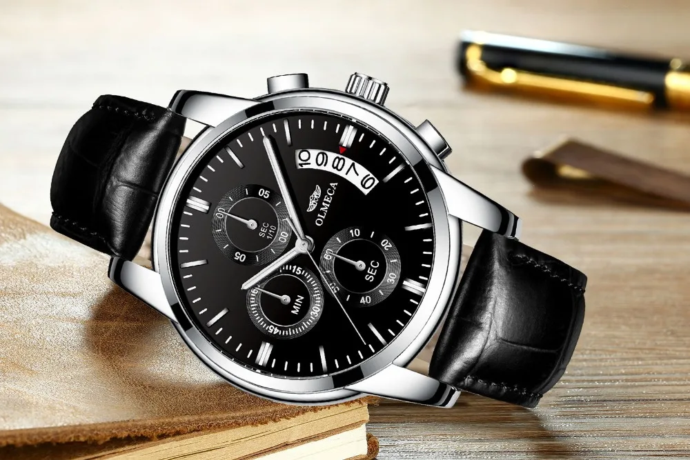 

New Business Men Watch Leather Watch sport Watch 3ATM Multifunction Waterproof Clock Chronograph Wristwatch Relogio Masculino