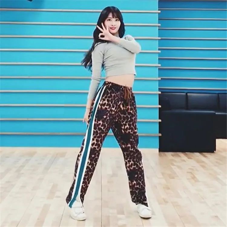 Kpop TWICE Momo же леопардовые бархатные штаны с высокой талией женские корейские Harajuku стильные спортивные штаны Осенние теплые брюки женская одежда