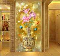custom mural photo 3d wallpaper picture lily flowers golden vase porch decor painting 3d wall murals wallpaper for living room