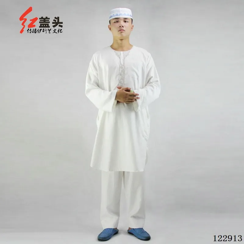 Лето 2016 thobe мусульманская одежда для мужчин хлопок и лен вышивка Т-образным
