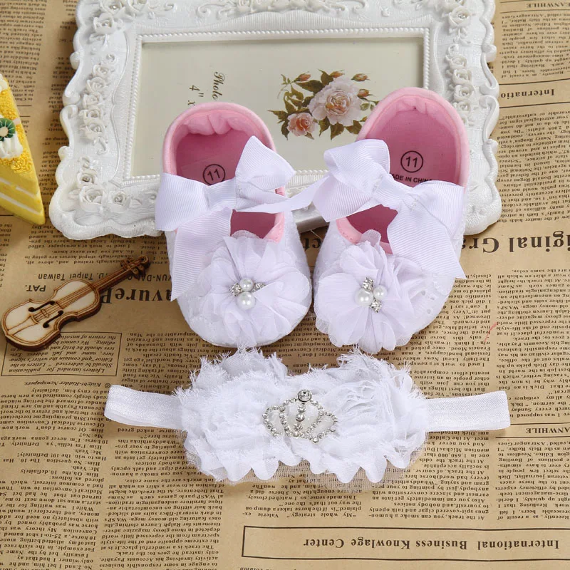 2016 Ballerina Booties shoes baby girl headbands set Soft soled vintage crib first walker sapatinhos de bebes meninos |