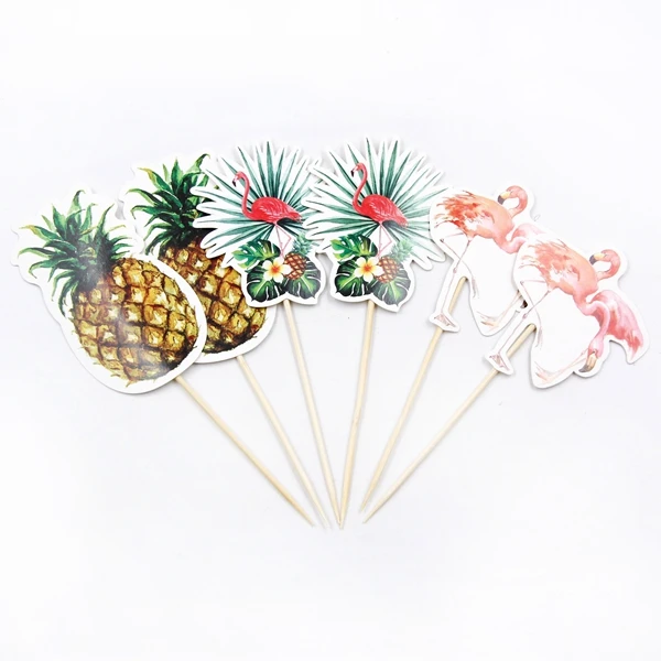 pineapple 24pcs 24 шт./лот ананас Фламинго тема топперы на торт для вечеринки Свадьба День Рождения украшения для взрослых детей кекс «сделай сам» бумажные принадлежности - Цвет: pineapple 24pcs