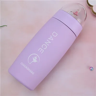 Purple Микро пейзаж вакуумный термос бутылка нержавеющий вакуумный термос Изолированная бутылка дорожная чашка милые балетные костюмы танцор чашка для детей - Цвет: Purple