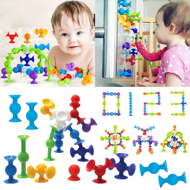 Игрушки на присосках Squigz DIY силиконовые строительные блоки собранные игрушки Обучающие строительные игрушки Squigz