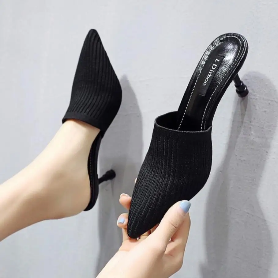 Мюли женские плетеные без застежки заостренный носок сланцы уличные шлепанцы