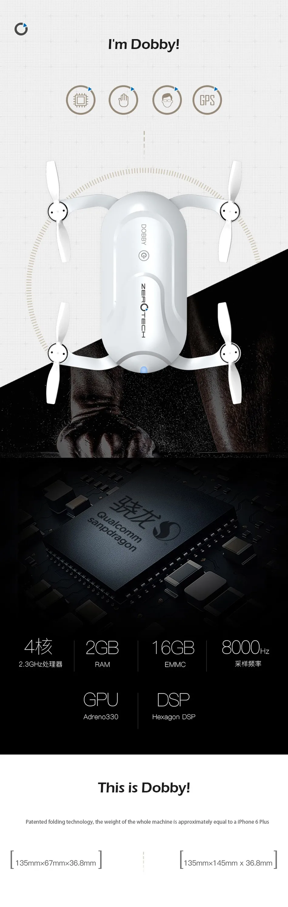 Мини ZEROTECH Dobby Карманный селфи Карманный Дрон FPV с 4K HD камерой gps умное решение RC Квадрокоптер приложение управление F19092-A