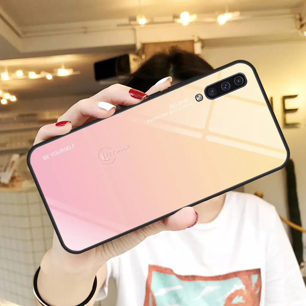 Gradient Aurora for Samsung Galaxy A20 2019 20A A205FD A205FN/DS Tempered Glass Back Case SM-A205FN/DS SM-A205FD Colorful Cover |