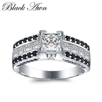 black awn 4 1gram genuine 925 sterling silver jewelry blackwhite stone wedding rings for women c352