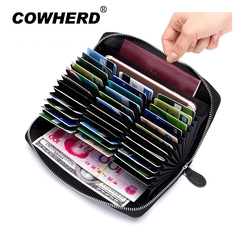 

2020 New Unisex 36 Credit Card Holder Purses Leather Men Business RFID Cards Wallet Female Zipper Travel Passport Purses
