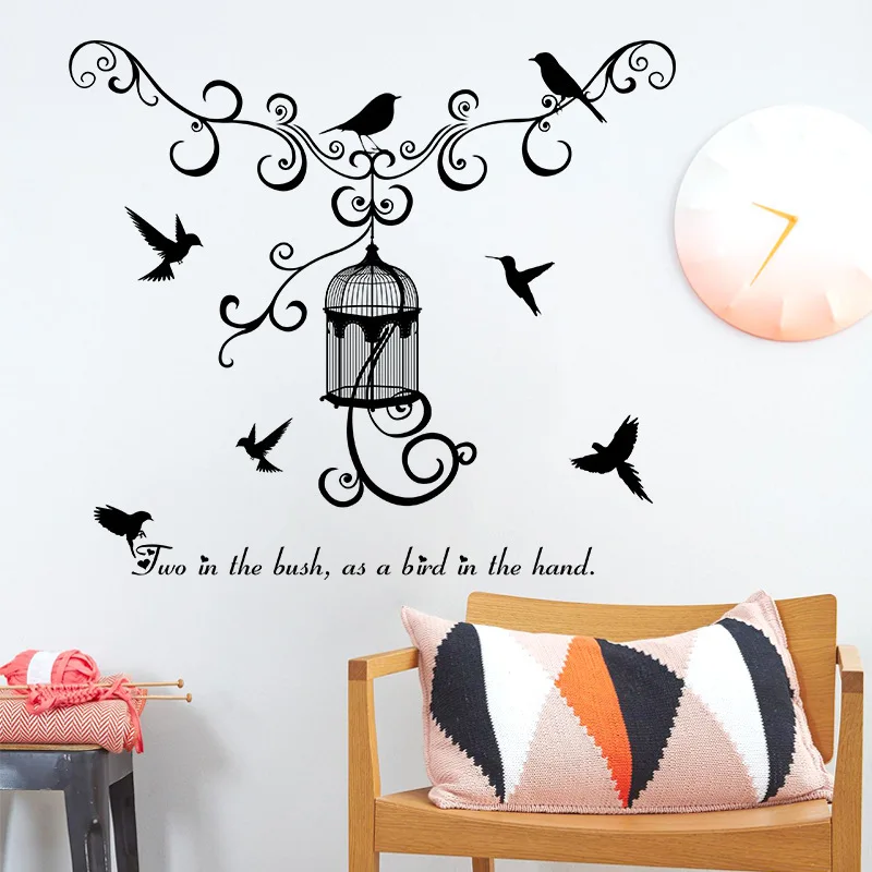 1 шт. 50*70 см Black Bird Cage стикер украшения для дома Декор комнаты DIY наклейки на стены