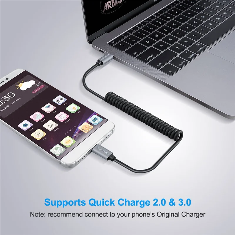 Спиральный USB C to Cable кабель Type совместимый с MacBook (Pro) длина растяжения 5 футов