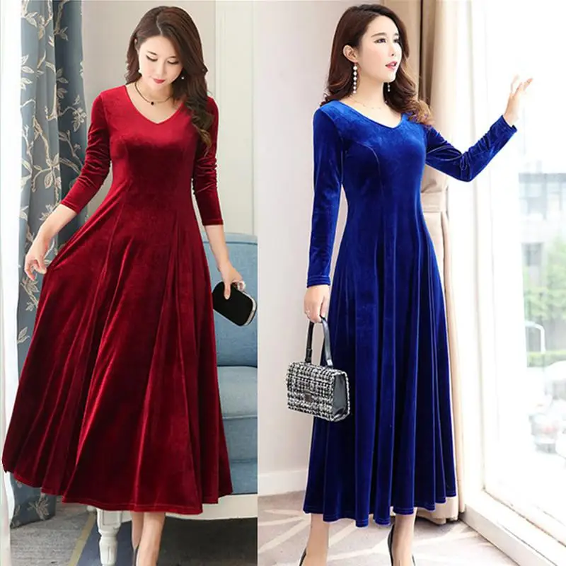 Женское винтажное бархатное платье макси элегантное вечернее длинное модель V45