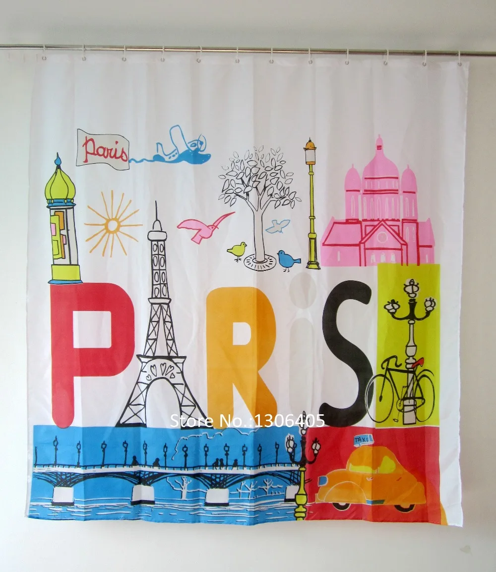 2017 Париж Эйфелева башня дизайн с пейзажем занавеска для душа мультфильм ванная