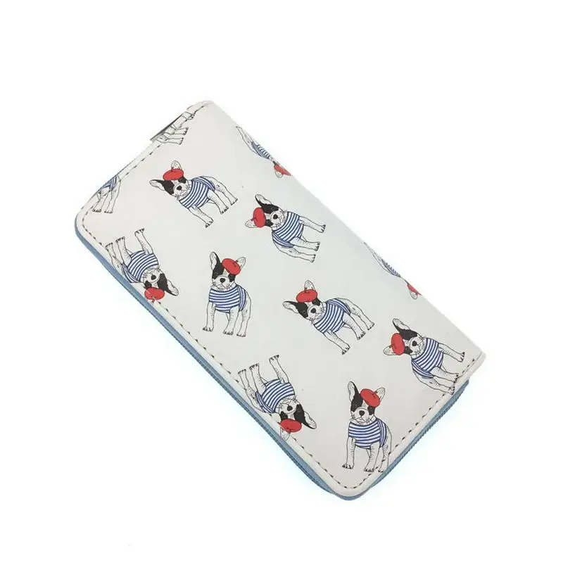 KANDRA Lovely Women Dog Clutch Wallets Stripe PU Leather Phone Pocket Card Holder Long Wallet Girls Zipper Coin Purse Wholesale