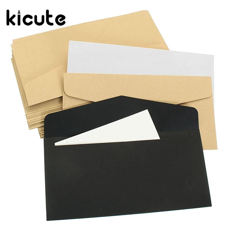 Kicute, 50 шт., Винтажный дизайн, коричневая, белая черная крафт-бумага, пустая, мини-бумага, конверты на окна, свадебные приглашения, конверт, подарок, конверт