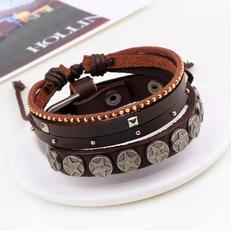 2 шт./компл. оптовая торговля Бохо Цыганский Хиппи панк темно коричневый кожа