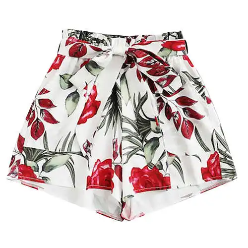 RD JAYCOSIN Women Clothes Shorts Sexy Plus Size Foral Printed Bow Bandage Shorts Female Elastic Waist Loose Wide Leg Shorts Ladies - Цвет: RD