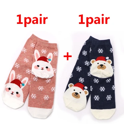 2Pairs 1/2 пары, милые рождественские носки с животными, зимние хлопковые короткие носки с изображением лося и лисы, подарок на год, милые носки с мультипликационным принтом, забавные короткие носки для девочек - Цвет: 2Pairs