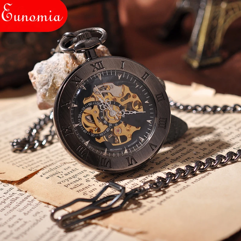 Черные круглые военные Механические карманные часы в стиле стимпанк мужской