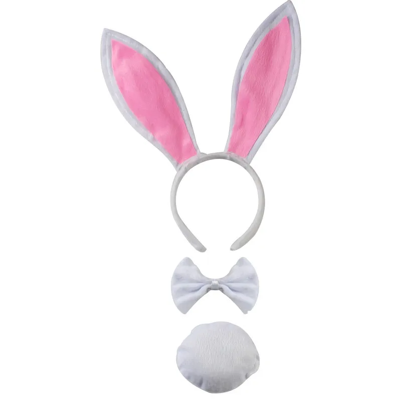 white bunny Несколько животных уши Повязка На Голову галстук хвост для детей взрослых Косплей Костюм Рождество Хэллоуин Navidad - Цвет: white bunny