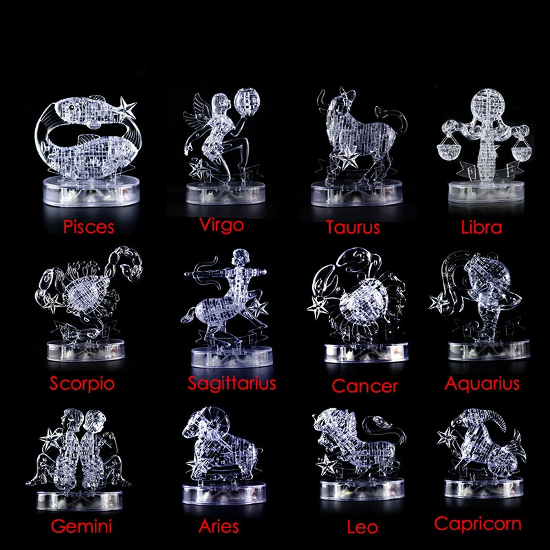 3D Хрустальный пазл 12 созвездий разделитель со светодиодным светильник сделай