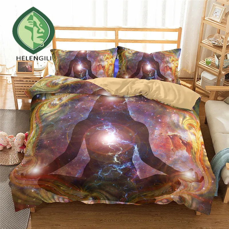 

HELENGILI 3D Bedding Set Heart Yoga Print Duvet cover set lifelike bedclothes with pillowcase bed set home Textiles #2-08