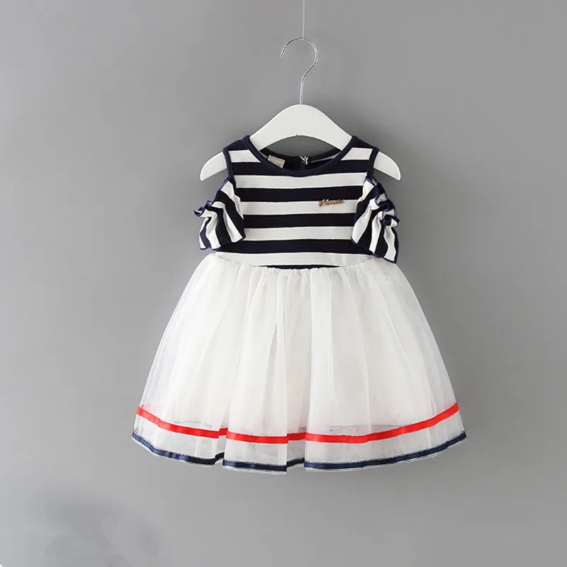 Одежда для маленьких девочек платья в полоску летнее хлопковое цельнокроеное