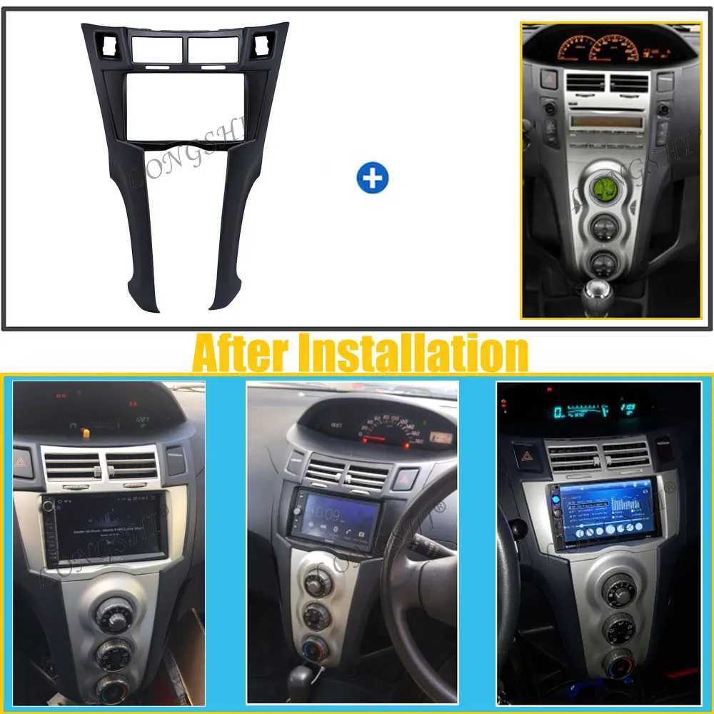 LONGSHI 2 Din стерео рамы отделка Kit приборной панели для 2005-2011 Toyota Yaris Vitz Platz dvd-плеер установка ободок 2din