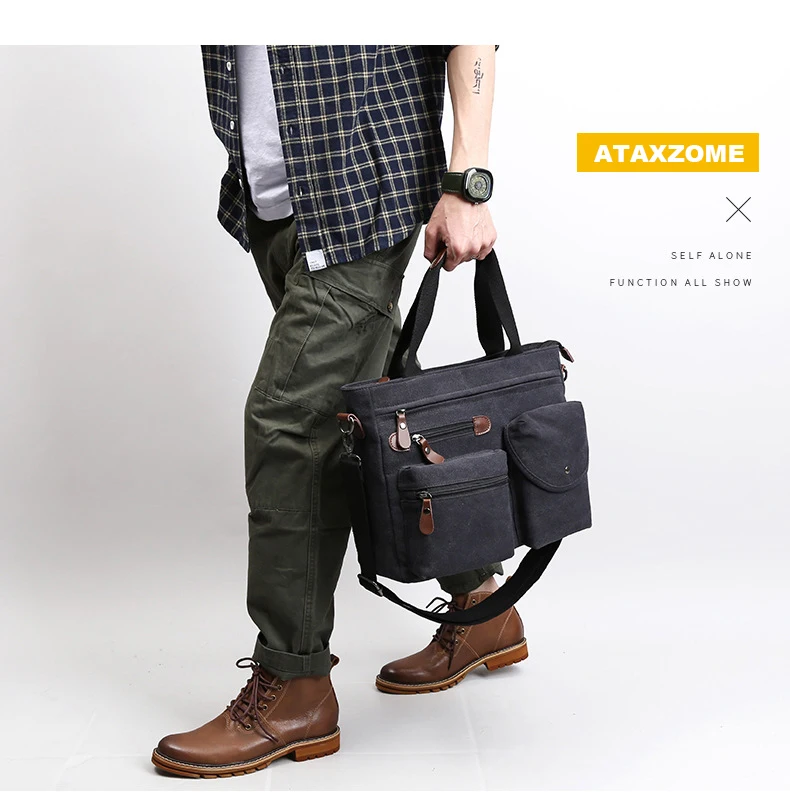 ATAXZOME, модный мужской портфель, высокое качество, шифрование, водонепроницаемая, Холщовая Сумка на плечо, для ноутбука, досуг, деловая сумка для мужчин