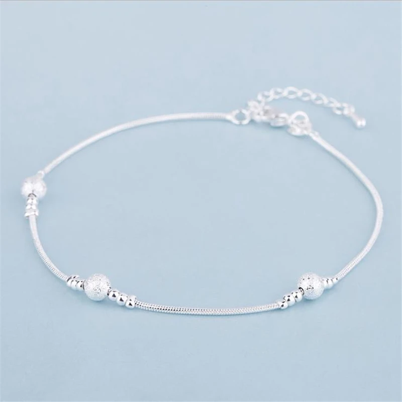 KOFSAC Fashion 925 Sterling Silver Beaded Link Chain Anklet For Women Ankle Bracelet Female Jewelry Wholesale Girl Best Gift | Украшения и