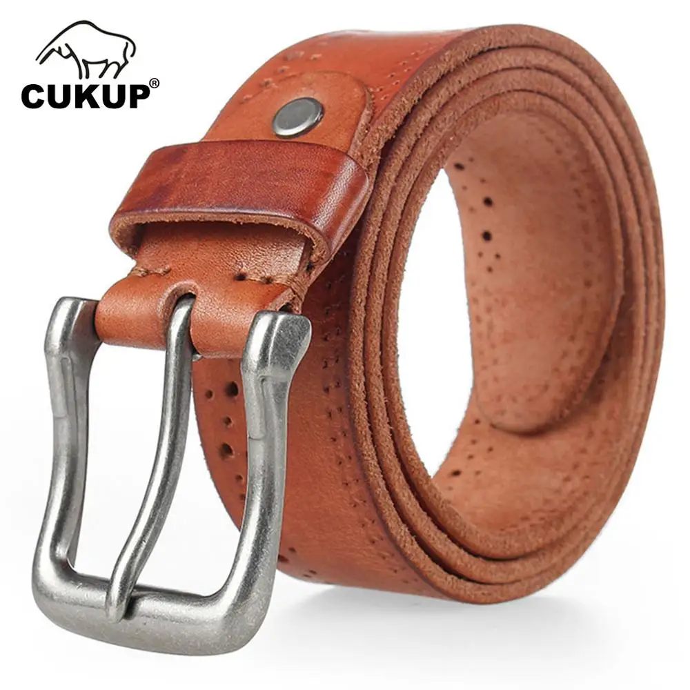 CUKUP Mens Top Quality Solid Coffee Cowskin Leather Belts Alloy Pin Buckle Metal Retro Styles Jeans Belt Accessories 2022 NCK315