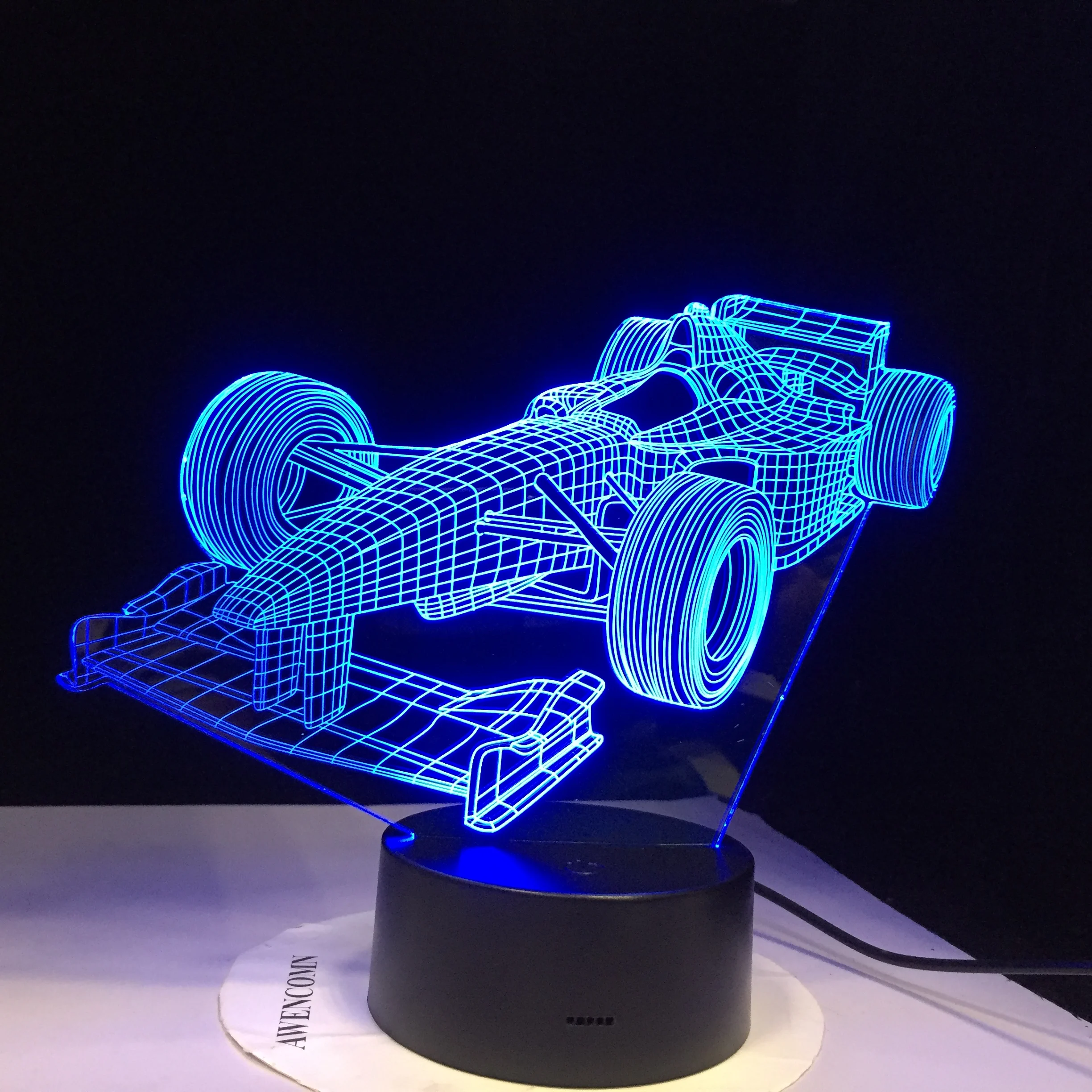 Гоночный автомобиль F1 USB Светодиодная настольная лампа супер 3D ночник иллюзия