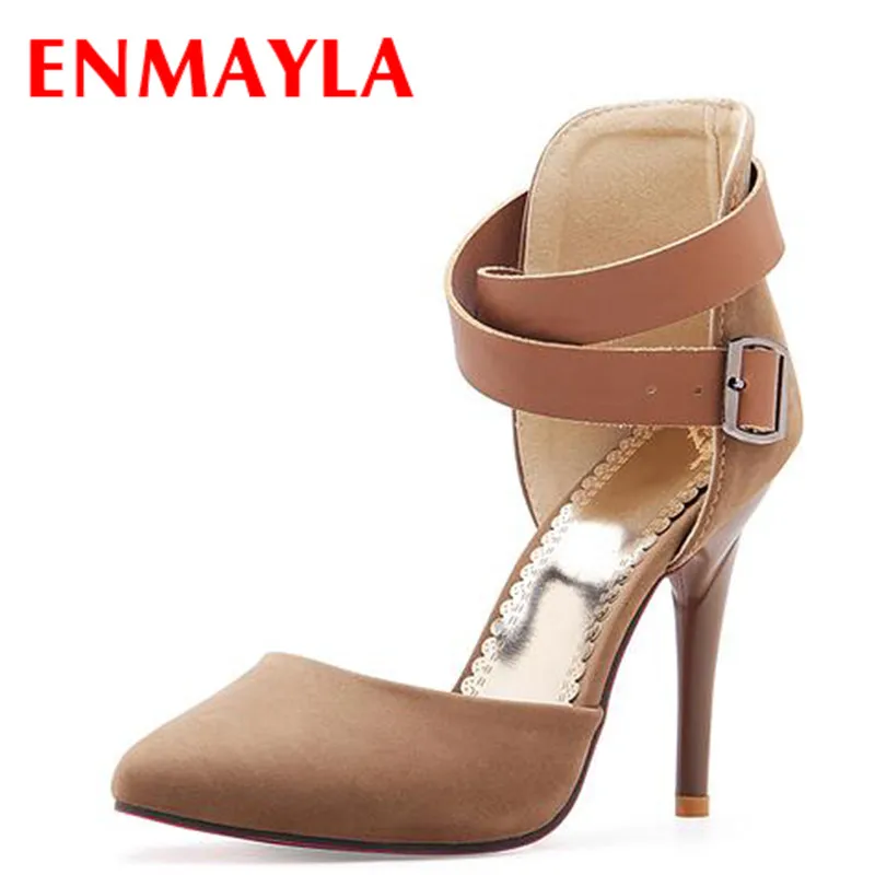 

ENMAYLA High Heels Women's Pumps Sexy Pointed Toe Women Shoes Buckle Strappy Thin Heel Red Lady Wedding Shoes Size 43