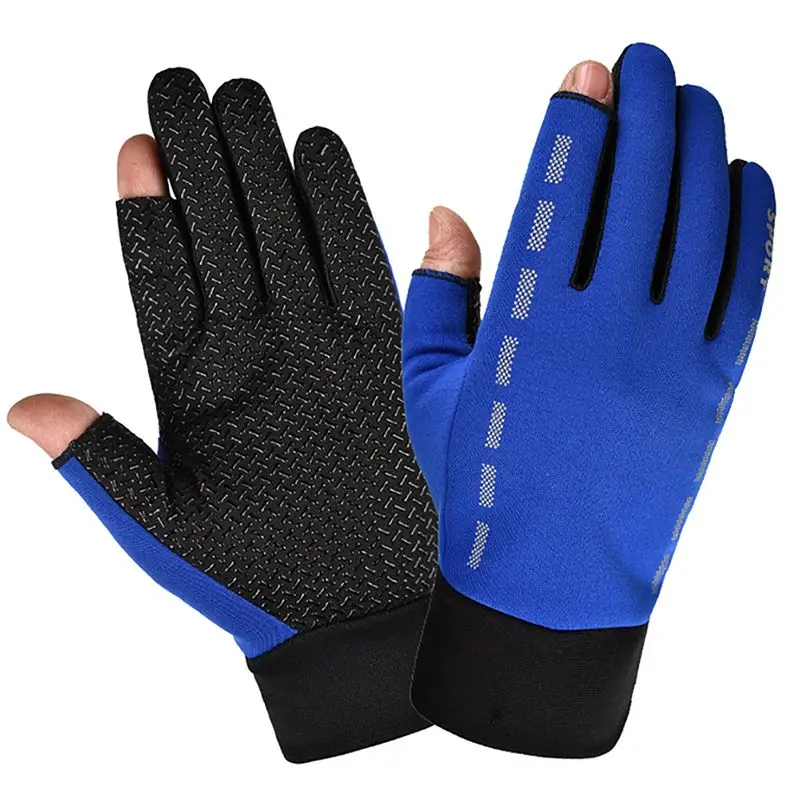 Синий Cycling Gloves 2 Cut Elastic Thermal Anti-slip Glove Accessories For Fishing Riding Protective Glove - Цвет: Синий