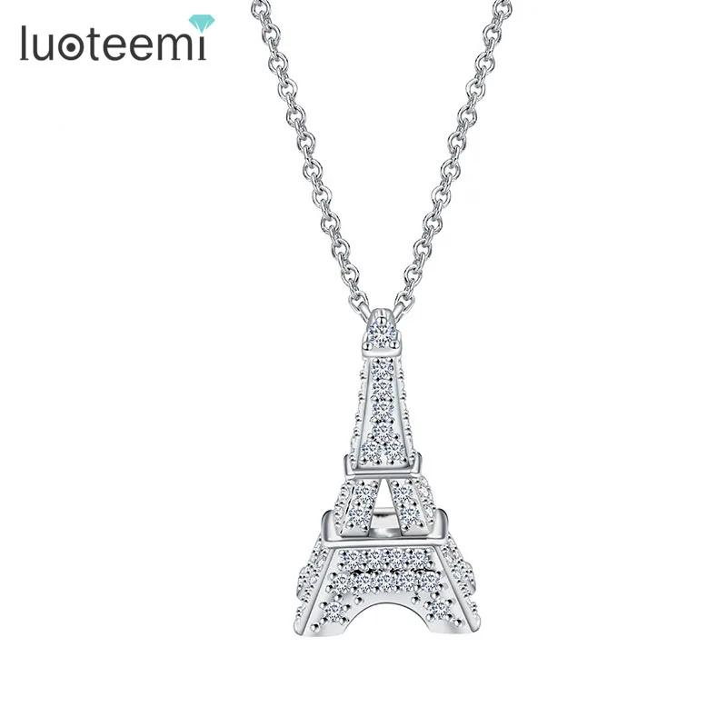 

LUOTEEMI Paris Eiffel Tower Shape High Quality Crystal Zircon Jewelry Unusual 2022 New Arrival Lady Necklace Fashion Girl Gifts