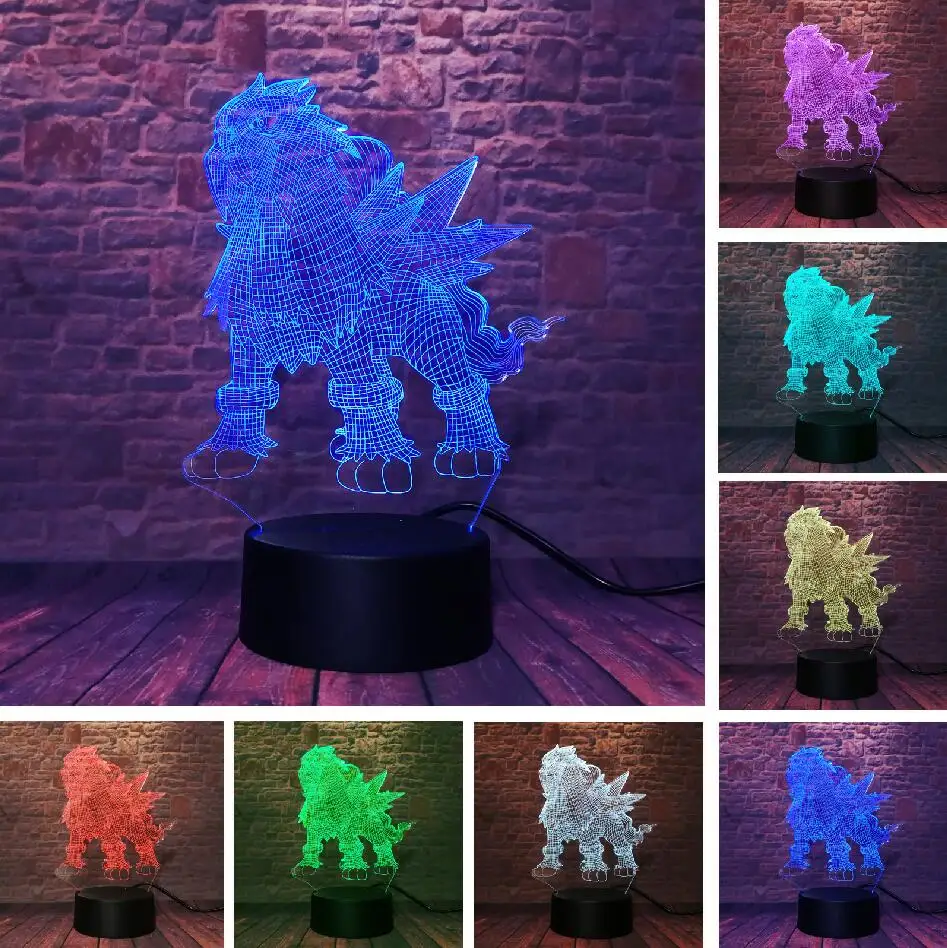 Покемон го 3D фигурка Umbreon Pokeball Bulbasaur Fire Dragon Valor Mystic 7 цветов Изменение ночник детские подарки - Испускаемый цвет: Entei