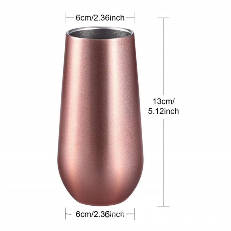 

40pcs 6oz Flute Egg Cup Wine Glass Stainless Steel Tumblers Wedding Party Whiskey Beer Mug Double layer vacuum with Lid