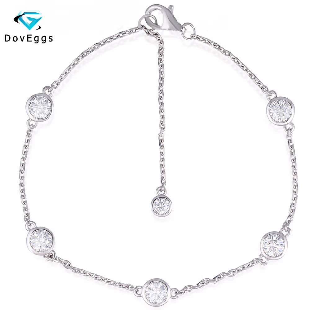 DovEggs модный стиль Твердый 18 K 750 Настоящее Белое золото 1.35ct F цвет Выращенный в лаборатории Муассанит алмазный браслет Тест Положительный для женщин