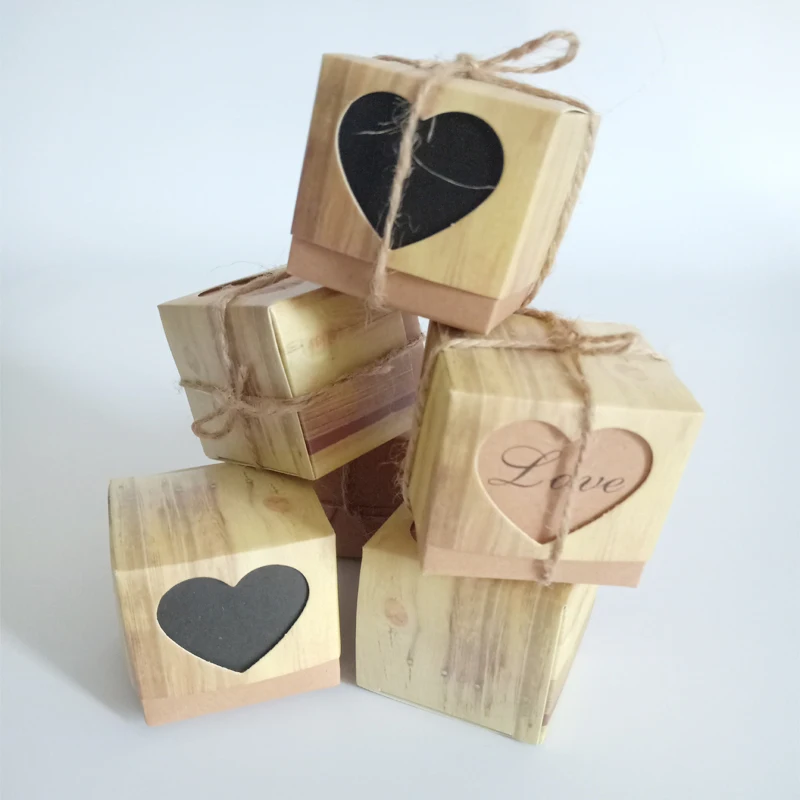 100 шт./лот Подарочная коробка из крафтовой бумаги в стиле ретро с сердцем для