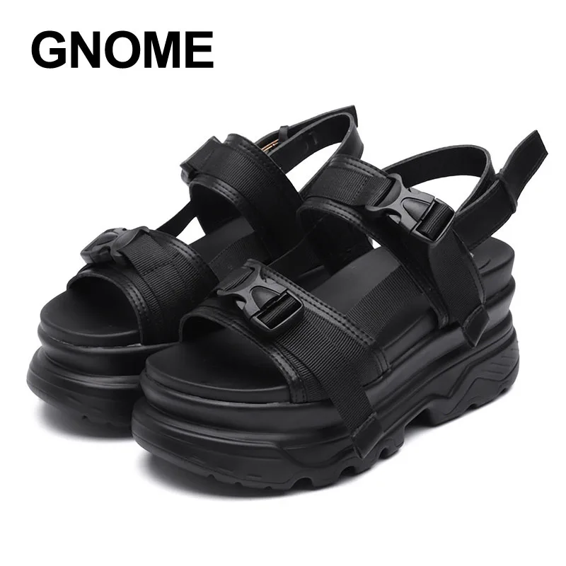 Сандалии GNOME женские на платформе модные кожаные пляжные босоножки толстой