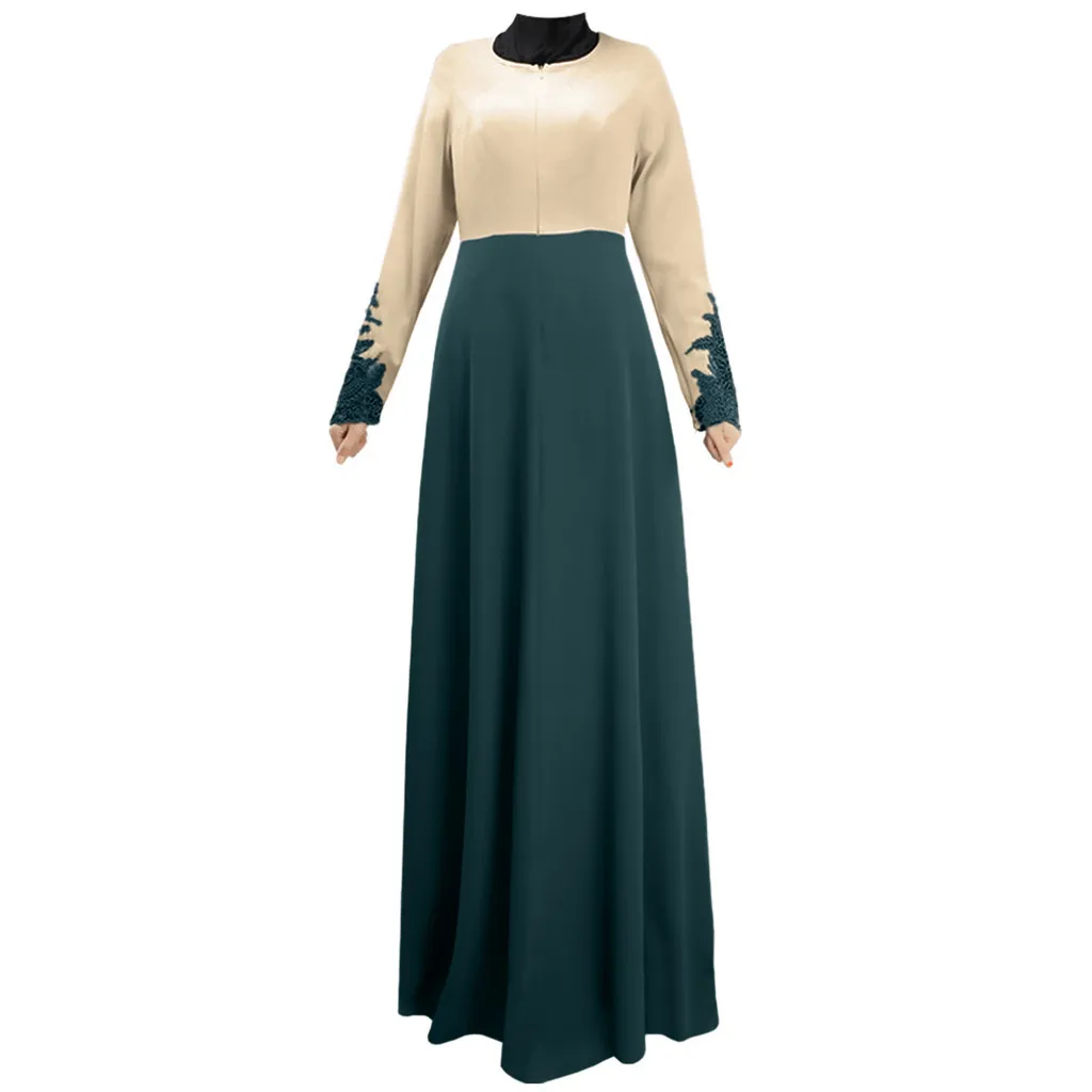Дубайское платье-кафтан, мусульманское платье для женщин, мусульманское однослойное длинное платье с манжетами, кружевное платье, сочетающееся по цвету, для поклонения