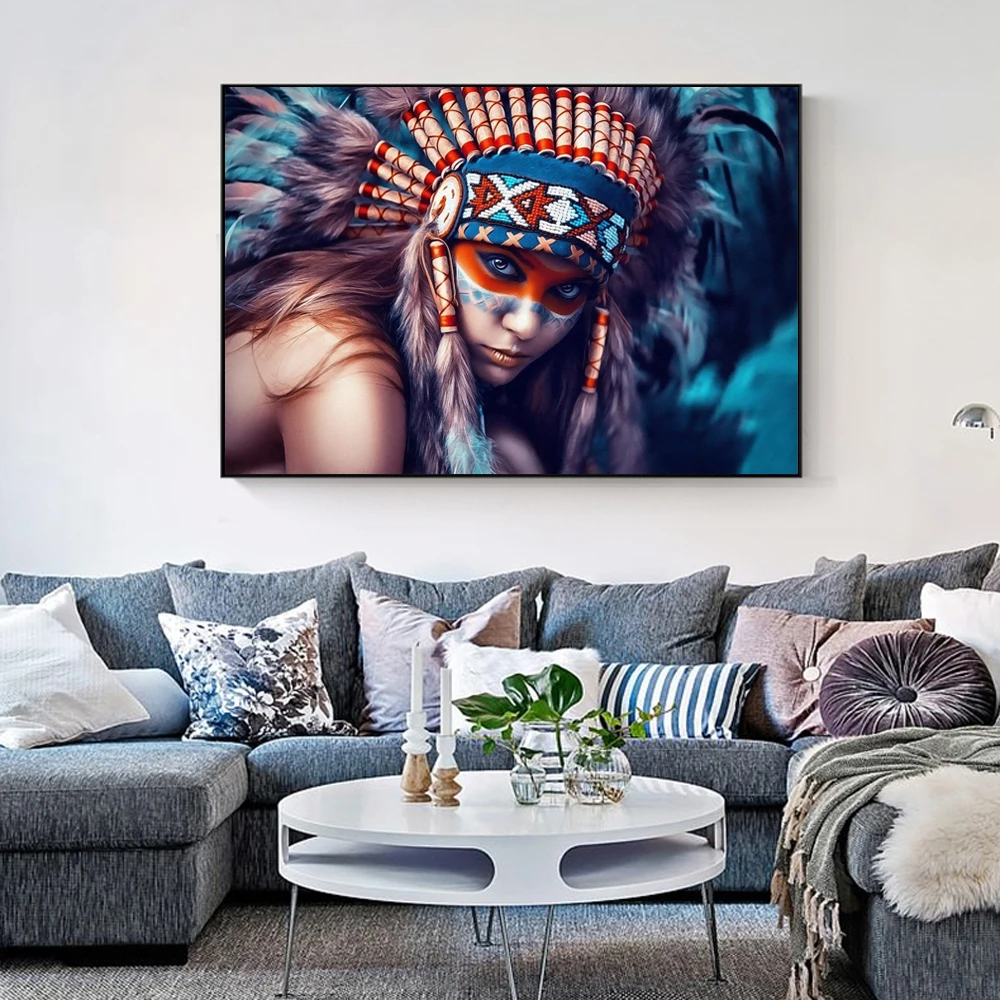 Индийское тело Искусство Холст Картина девушка с пером красочный поп-арт холст