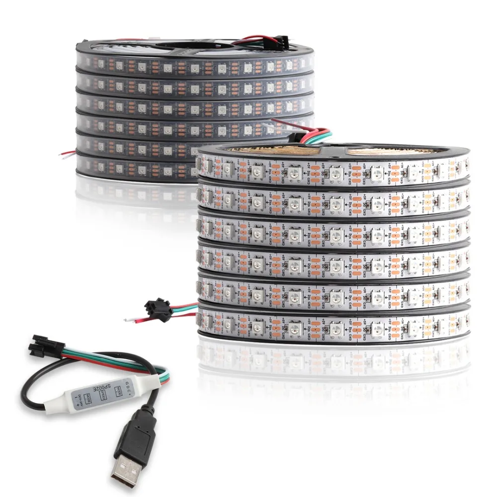 DC5V WS2812B LED Strip 1/2/3/4/5m 30/60/144 Pixels/Leds/m Smart Led Pixel Strip With Controller TV Background Wall Car Decor JQ
