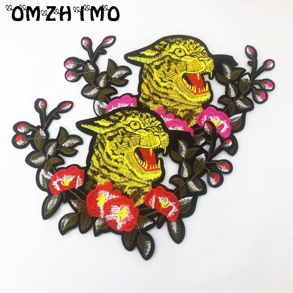 Large Embroidered Patch Iron on Yellow Tiger Parche Ropa Vivid Head for biker jacket Scrapbooking Accessories | Дом и сад
