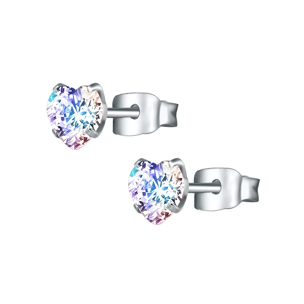 Silver-AB Heart Кристальные детские серьги-гвоздики, хирургическая сталь, женские серьги-гвоздики, модные детские серьги, циркониевые CZ ювелирные изделия для тела, подарки - Окраска металла: Silver-AB Heart