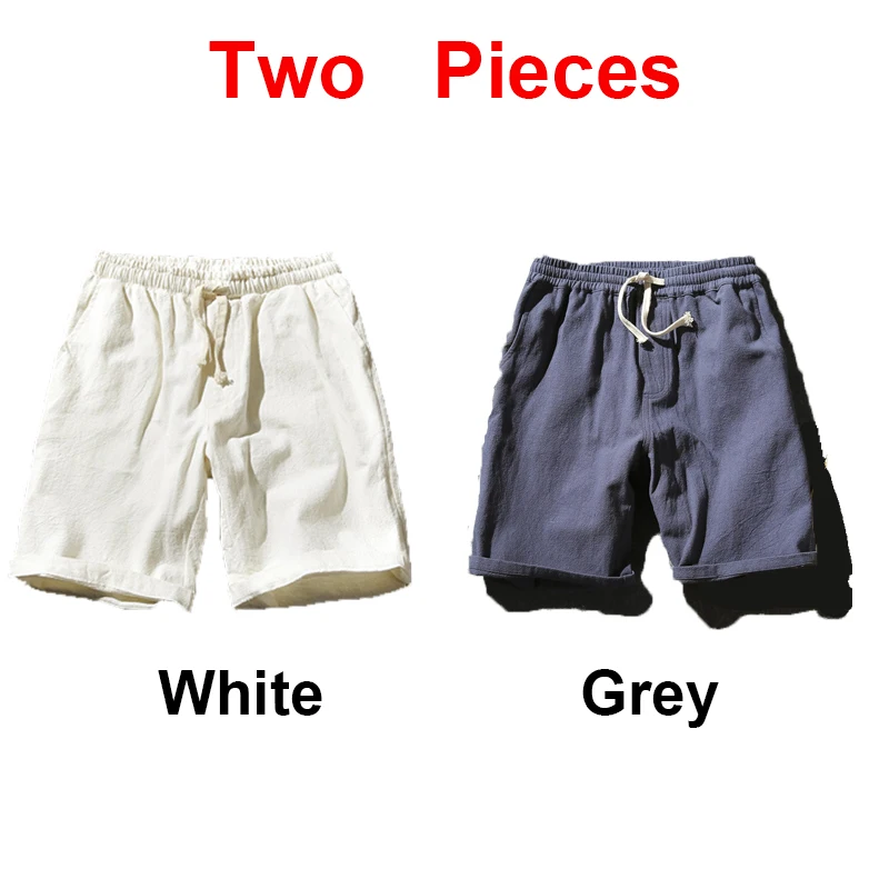 White-and-Grey Sinicism Store красочные хлопковые льняные летние шорты мужские пляжные шорты мужские s тренировочные штаны цвета хаки Шорты повседневные белые спортивные шорты 5XL - Цвет: White-and-Grey