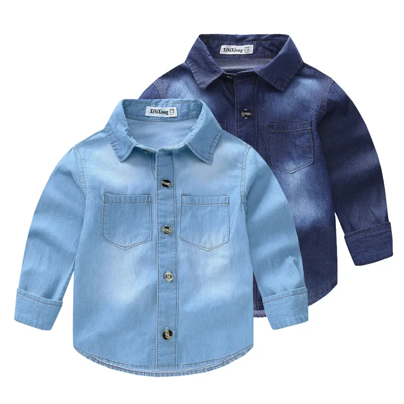 Детская джинсовая хлопковая рубашка с длинными рукавами для мальчиков кардиган