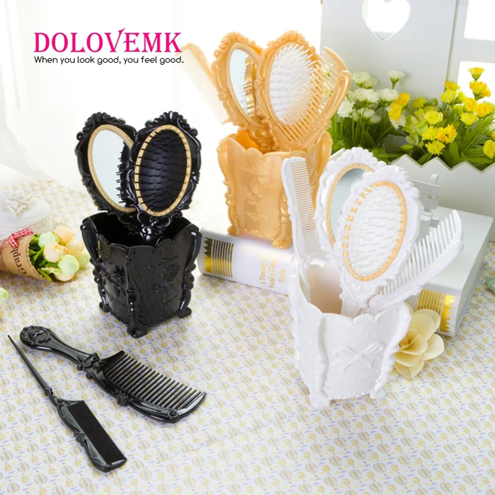 Винтаж ручной зеркало и Расчёска в комплекте Dolovemk девушки косметический