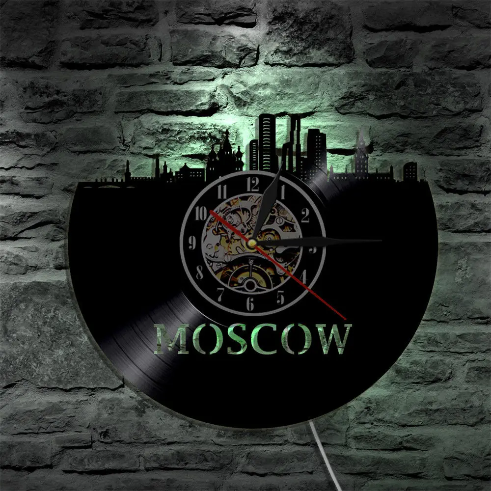 Настенные светодиодные часы в Москву декоративные виниловые для гостиной лампа