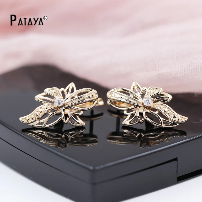 PATAYA модные серьги 585 пробы розовое золото белый круглый Фианит индийские